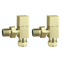 Tailored Cubic Square Angled Radiator Valves Pair - Brushed Brass