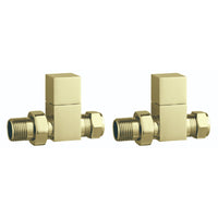 Tailored Cubic Square Straight Radiator Valves Pair - Brushed Brass