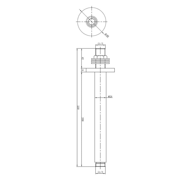 Sonas Sync Round Ceiling Shower Arm - 200mm Long