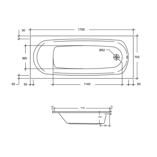 Sonas Lotus Single Ended Bath (Bath Drilled for taps - Not shown in image)
