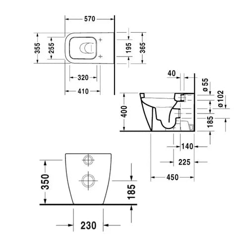 Duravit Happy D.2 Floor Standing Back to Wall Toilet & Soft Close Seat