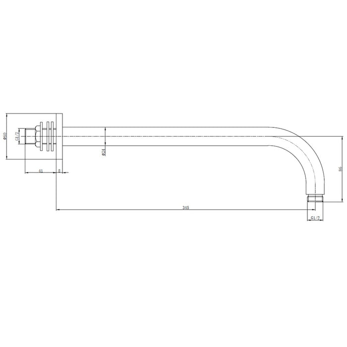 Sonas Sync Round Wall Shower Arm - 345mm Long