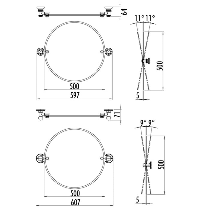 Burlington Round Non Illuminated Mirror With Fixings