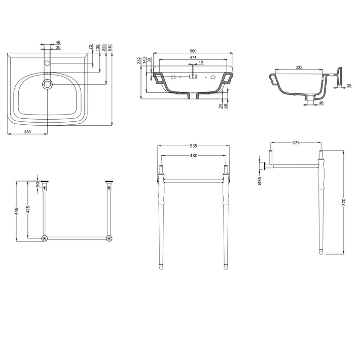 Burlington Guild Rectangular Basin With Washstand