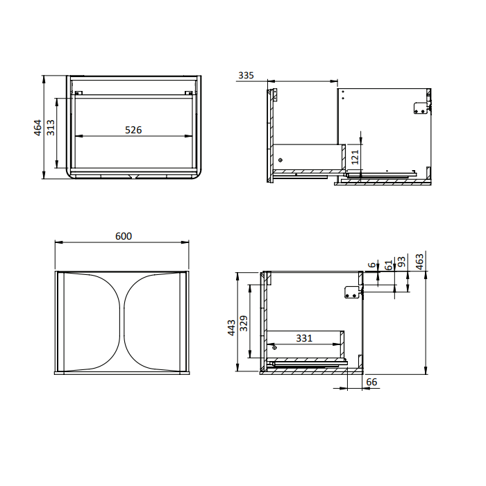 Crosswater Tambour 1 Drawer Wall Hung Vanity With Basin