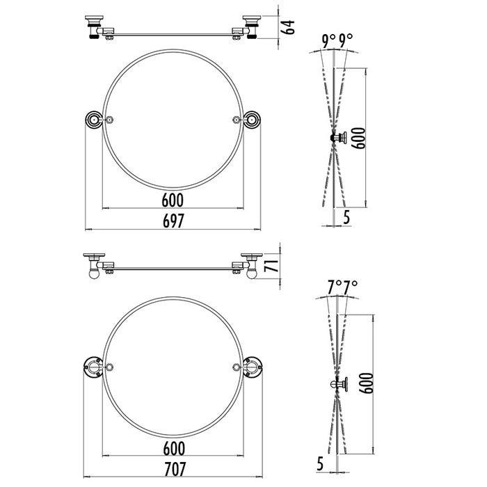 Burlington Round Non Illuminated Mirror With Fixings