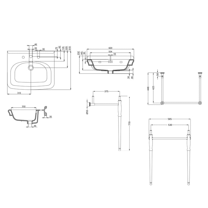 Burlington Guild Rectangular Basin With Washstand