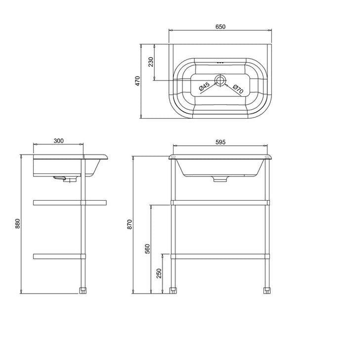 Burlington Double Roll Top Basin with Stainless Steel Stand - No TH - White