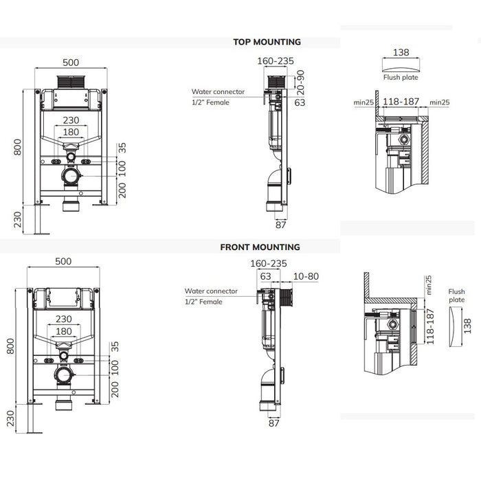 Sonas Living Universal Frame & Cistern for Wall Hung WC with Dual Flush Plate