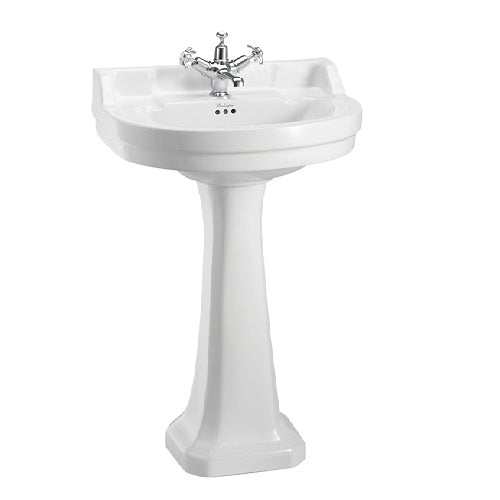 Burlington Edwardian Round Basin with Regal Pedestal - 560mm Wide - White