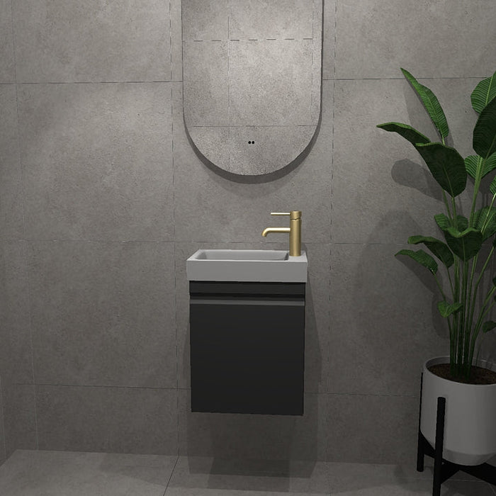 Dansani 41cm Integrated handle cloakroom vanity unit with basin in Black rubber