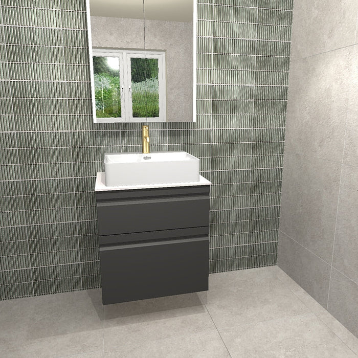 Dansani 60cm Integrated handle vanity unit with worktop and basin in Matt Black