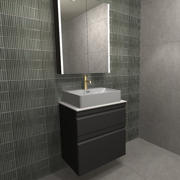 Dansani 60cm Integrated handle vanity unit with worktop and basin in Matt Black