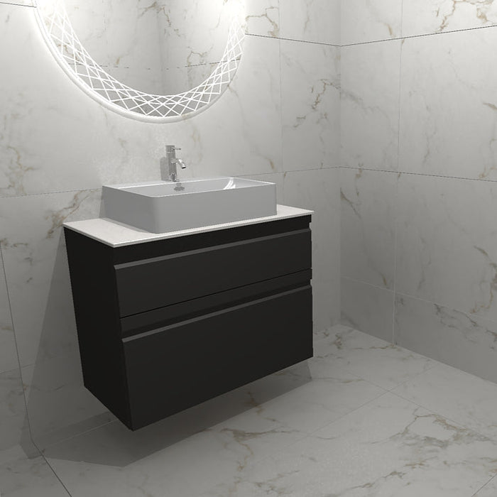 Dansani 80cm Integrated handle vanity unit with worktop and basin in Matt Black