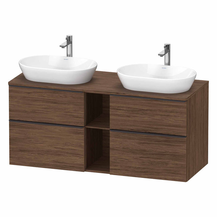 Duravit D-Neo 1400 Wall Mounted 4-Drawer Double Vanity Unit With Worktop - Dark Walnut
