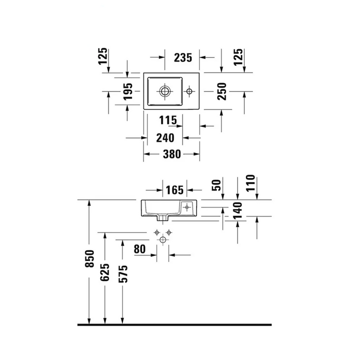 Duravit Vero Air Cloakroom Basin, 380mm, Tap Hole on the Right