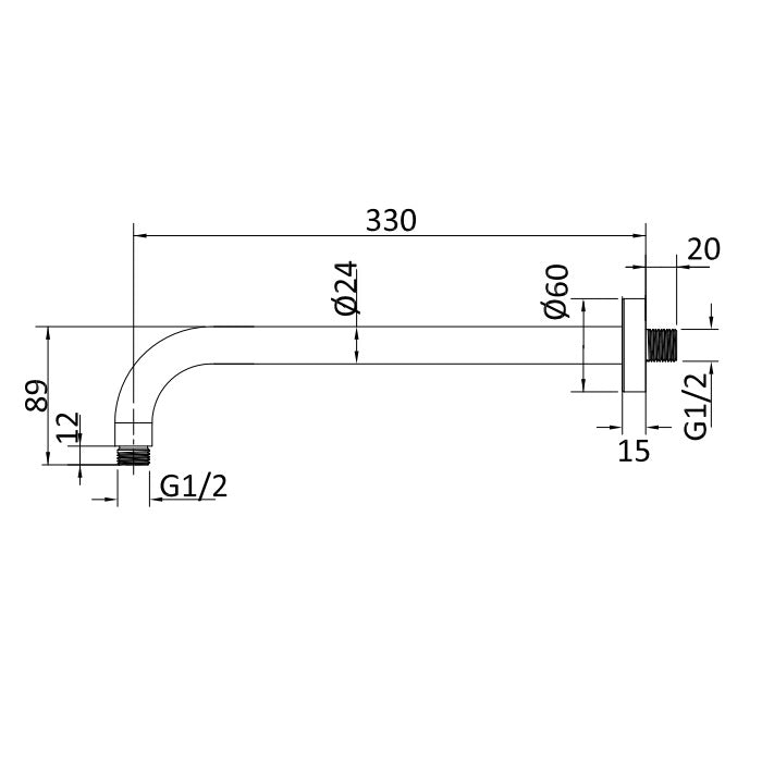 Crosswater Shower Arm - 350mm - Long - Slate
