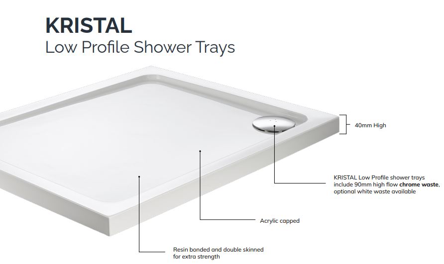 Sonas Kristal Low Profile Rectangle Shower Tray With Waste