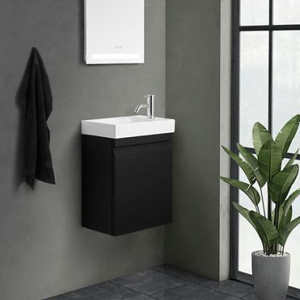 Dansani 41cm Integrated handle cloakroom vanity unit with basin in Black rubber