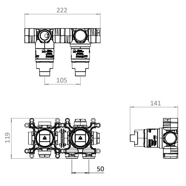 Crosswater MPRO Module 2 Outlet 2 Handle Shower Valve With Trim set