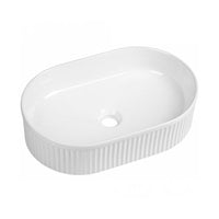 Tailored Flauto Fluted Oval Countertop Basin - 490mm Wide - Gloss White