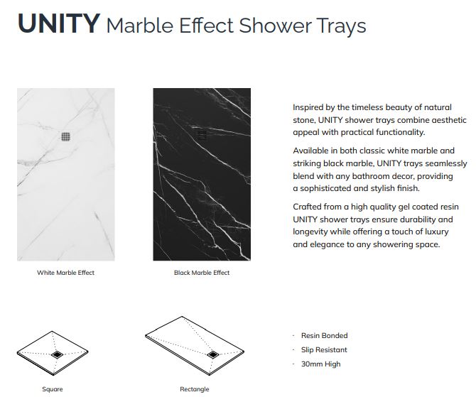 Sonas Unity Rectangular Shower Tray With Waste - Black Marble