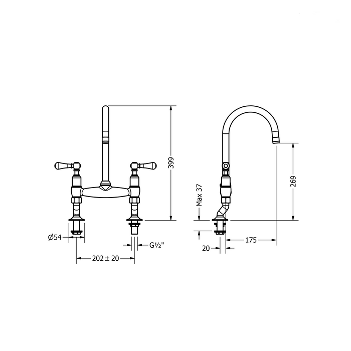 Crosswater Belgravia Dual Lever Deck Mounted Kitchen Mixer Tap - Chrome