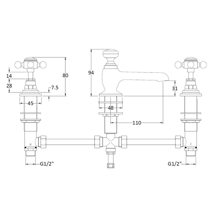 BC Designs Victrion Crosshead Basin Mixer Tap with PopUp