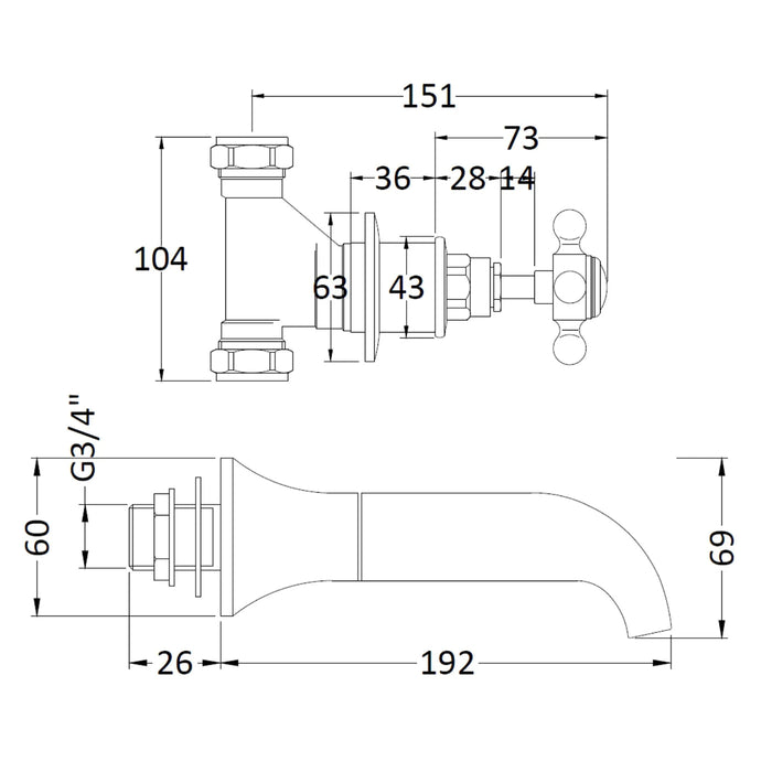 BC Designs Victrion Crosshead Bath Filler Tap with Spout