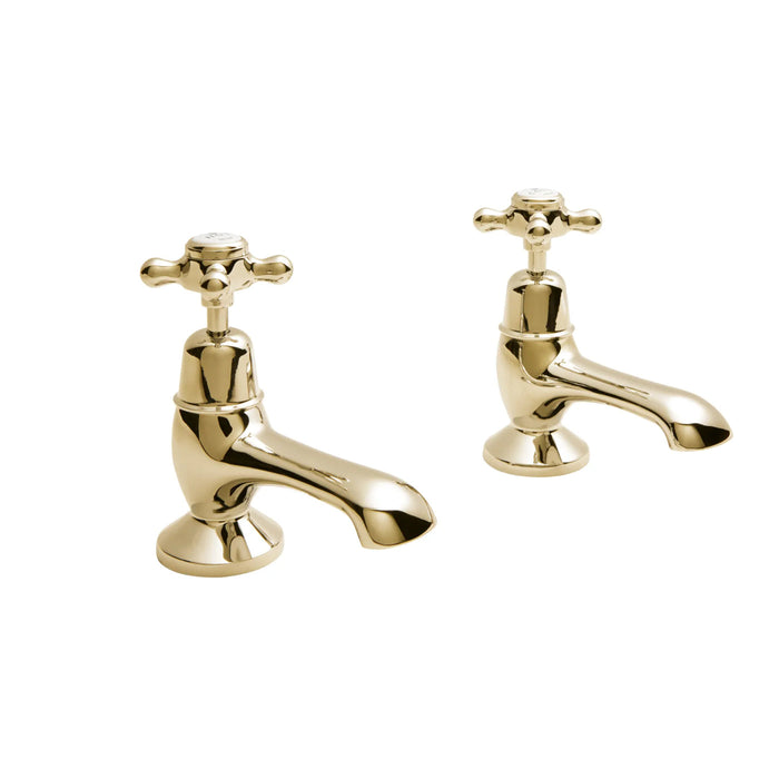 BC Designs Victrion Crosshead Bath Pillar Taps Pair - Gold