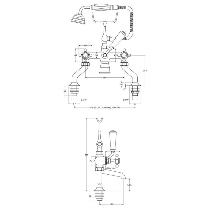 BC Designs Victrion Crosshead Deck Mounted Bath Shower