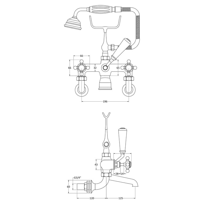 BC Designs Victrion Crosshead Wall Mounted Bath Shower