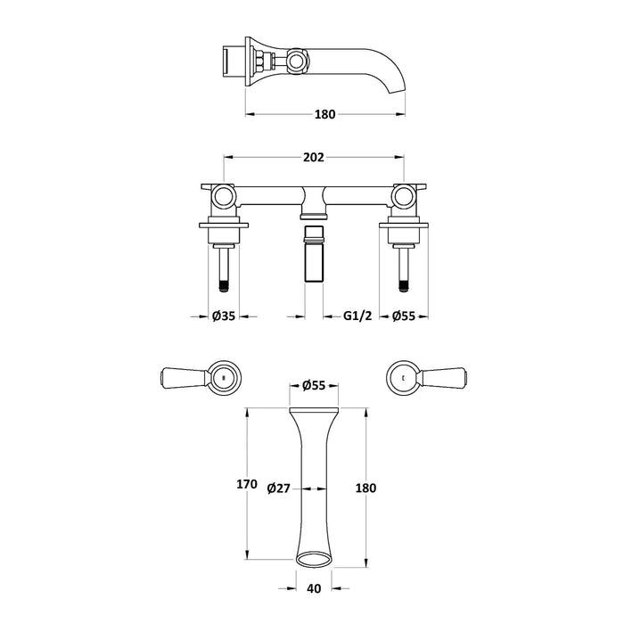 BC Designs Victrion Lever Basin Filler Tap with Spout