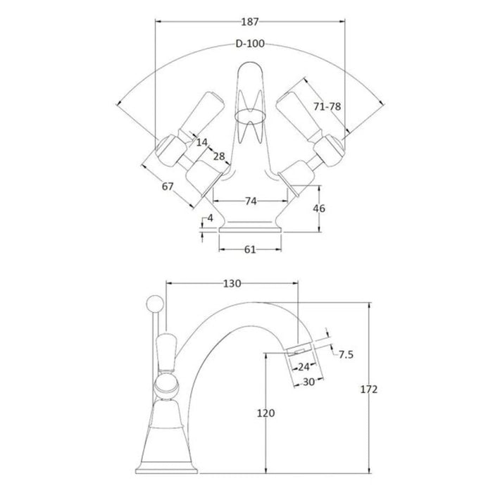 BC Designs Victrion Lever Mono Basin Mixer Tap with PopUp