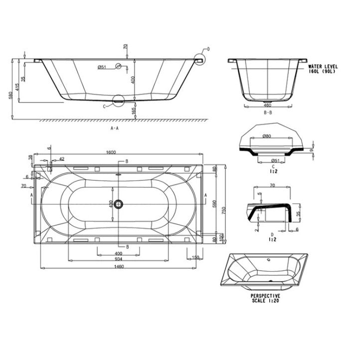 Britton Cleargreen Verde Double Ended Bath - No TH - Gloss
