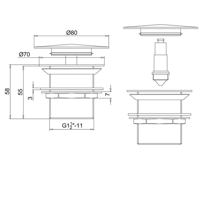 Britton Unslotted Click Clack Bath Waste With Cover