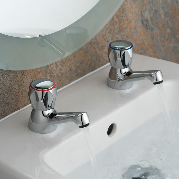 Vado Astra Basin Pillar Taps - With Flow Regulator - Chrome