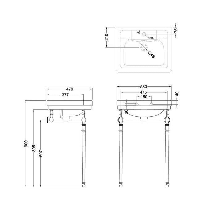 Burlington Contemporary Basin With Regal Washstand - 580mm