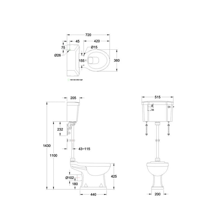 Burlington Rimless Medium Level Toilet With Cistern