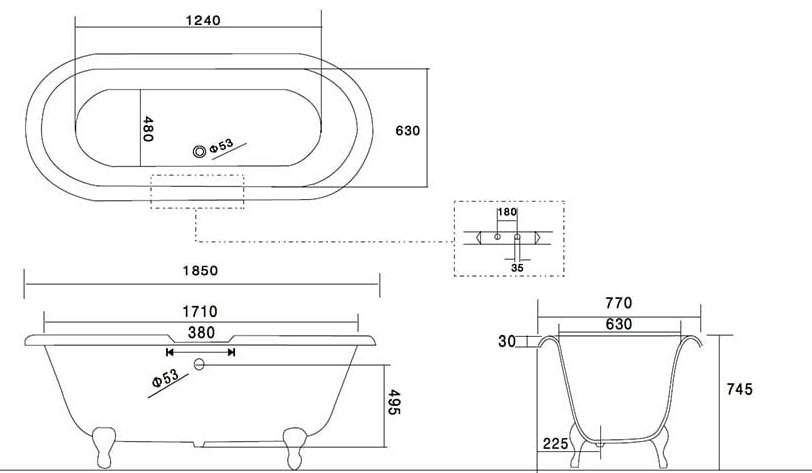 Savoie Double Ended Roll Top Freestanding Cast Iron Bath