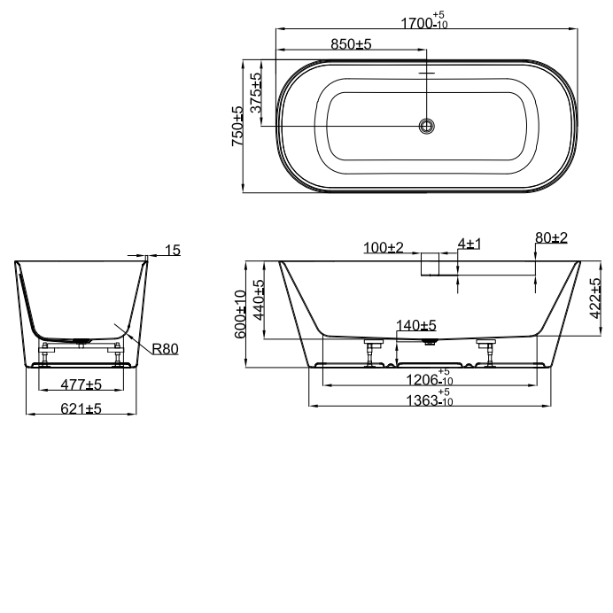 Crosswater Carne Freestanding Bath With Overflow And Waste
