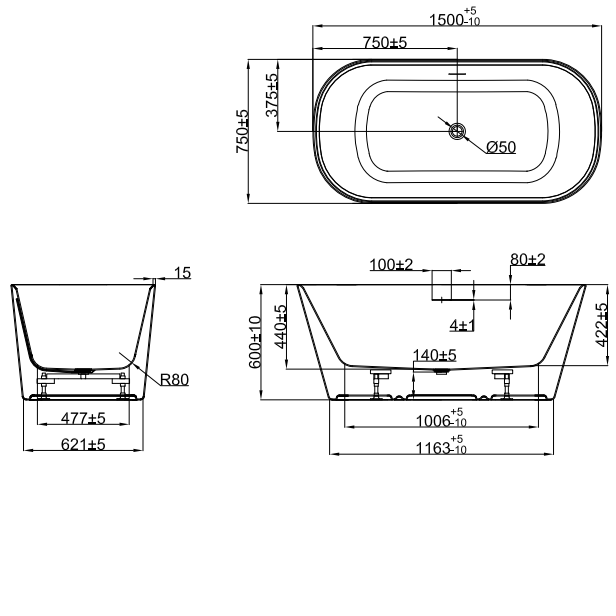 Crosswater Carne Freestanding Bath With Overflow And Waste