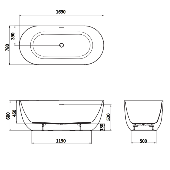 Crosswater Carne Freestanding Bath With Overflow And Waste