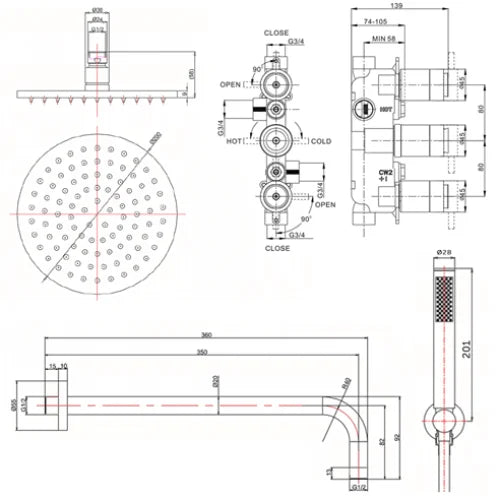 Crosswater MPRO 2 Outlet 2 Handles Thermostatic Shower