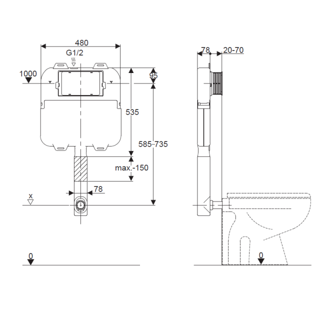 Crosswater Slim Line Concealed Cistern - White - Concealed