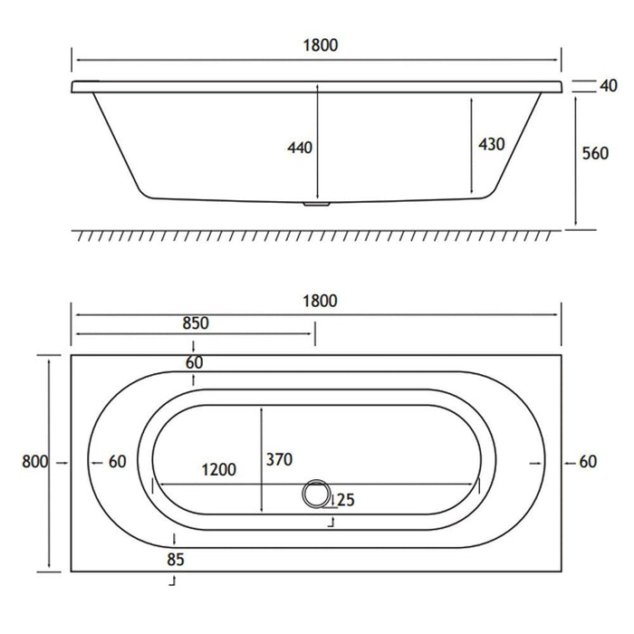 Eastbrook Biscay Straight Edge Double Ended Bath - 1800mm x