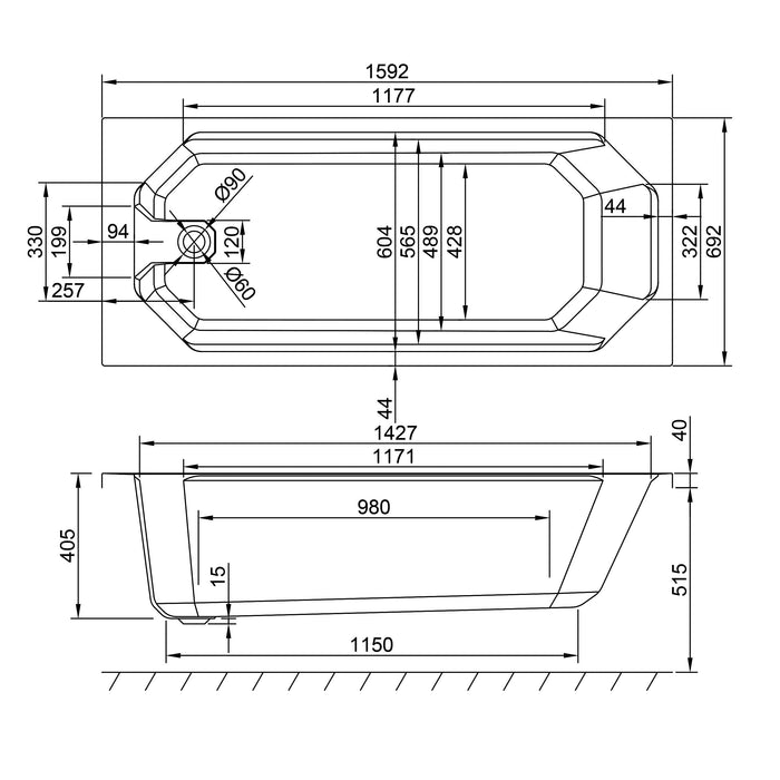 Eastbrook Camden Straight Single Ended Bath - 1600mm X