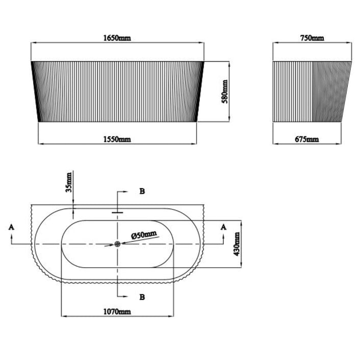 Eastbrook Caversham D Shaped Double Ended Bath - White