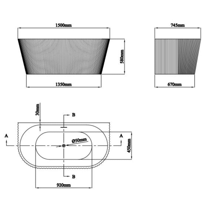 Eastbrook Caversham D Shaped Double Ended Bath - White