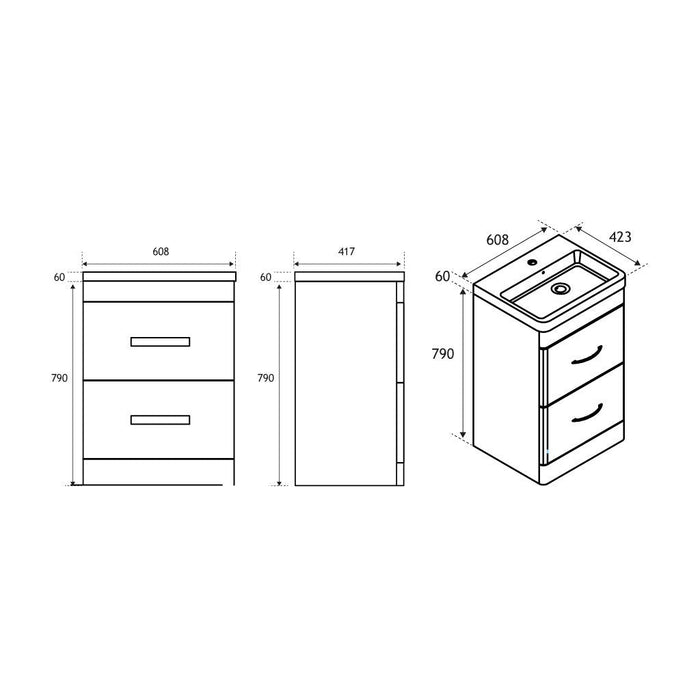 Eastbrook Cavone 2 Drawer Floorstanding Vanity Unit